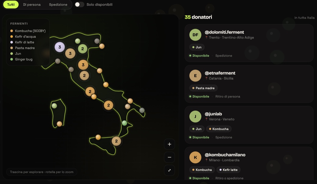 La mappa dei donatori di starter in Italia